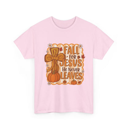 Fall for Jesus Tee, Unisex Heavy Cotton Shirt, Christian Apparel, Autumn Faith Gift, Casual Thanksgiving Wear, Inspirational T-shirt