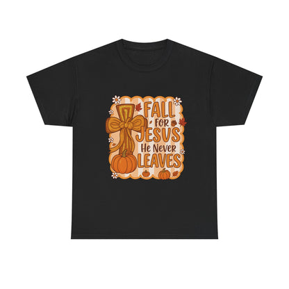 Fall for Jesus Tee, Unisex Heavy Cotton Shirt, Christian Apparel, Autumn Faith Gift, Casual Thanksgiving Wear, Inspirational T-shirt
