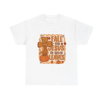 Fall for Jesus Tee, Unisex Heavy Cotton Shirt, Christian Apparel, Autumn Faith Gift, Casual Thanksgiving Wear, Inspirational T-shirt