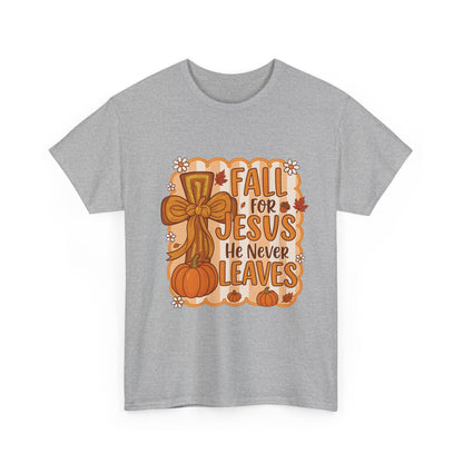 Fall for Jesus Tee, Unisex Heavy Cotton Shirt, Christian Apparel, Autumn Faith Gift, Casual Thanksgiving Wear, Inspirational T-shirt