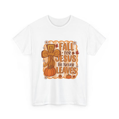 Fall for Jesus Tee, Unisex Heavy Cotton Shirt, Christian Apparel, Autumn Faith Gift, Casual Thanksgiving Wear, Inspirational T-shirt