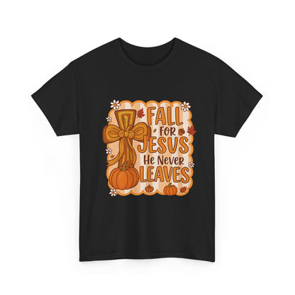 Fall for Jesus Tee, Unisex Heavy Cotton Shirt, Christian Apparel, Autumn Faith Gift, Casual Thanksgiving Wear, Inspirational T-shirt