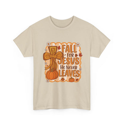 Fall for Jesus Tee, Unisex Heavy Cotton Shirt, Christian Apparel, Autumn Faith Gift, Casual Thanksgiving Wear, Inspirational T-shirt