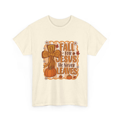 Fall for Jesus Tee, Unisex Heavy Cotton Shirt, Christian Apparel, Autumn Faith Gift, Casual Thanksgiving Wear, Inspirational T-shirt