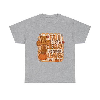 Fall for Jesus Tee, Unisex Heavy Cotton Shirt, Christian Apparel, Autumn Faith Gift, Casual Thanksgiving Wear, Inspirational T-shirt