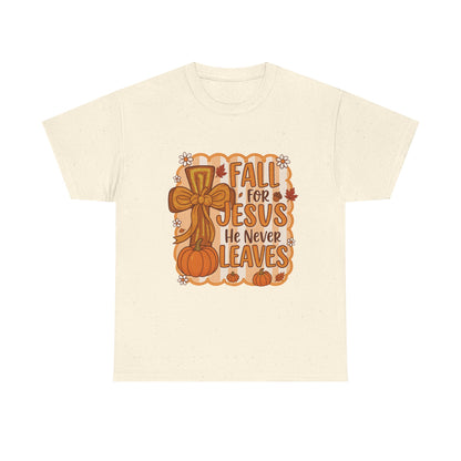 Fall for Jesus Tee, Unisex Heavy Cotton Shirt, Christian Apparel, Autumn Faith Gift, Casual Thanksgiving Wear, Inspirational T-shirt