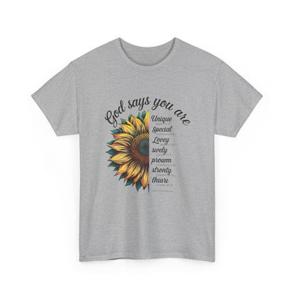 God Says You Are - Inspirational Unisex Heavy Cotton Tee | Gift for Encouragement, Motivational Shirt, Faith Apparel, Sunflower [...]